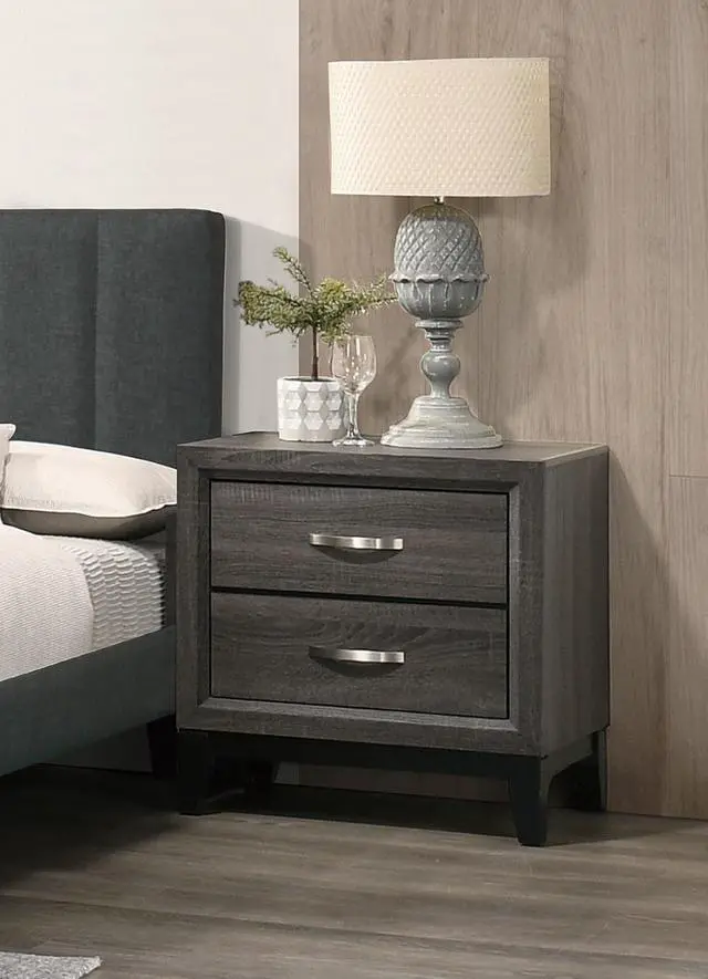 Alt view image 5 of 7 - Bedroom Furniture Rustic Grey Oak Simple 1pc Nightstand 2-Drawers Bed Side Table Solidwood