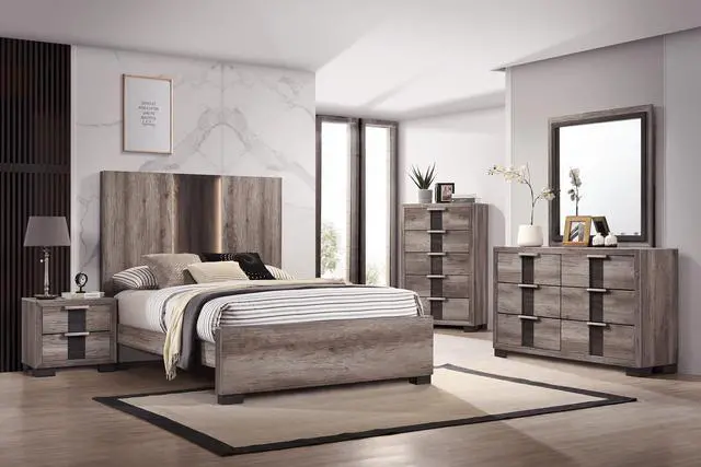 Alt view image 5 of 5 - 1pc Contemporary Rustic Brown Finish Nightstand Two Drawers Metal knobs Bedroom Wooden Furniture
