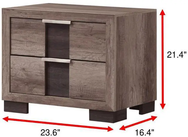 Alt view image 3 of 5 - 1pc Contemporary Rustic Brown Finish Nightstand Two Drawers Metal knobs Bedroom Wooden Furniture