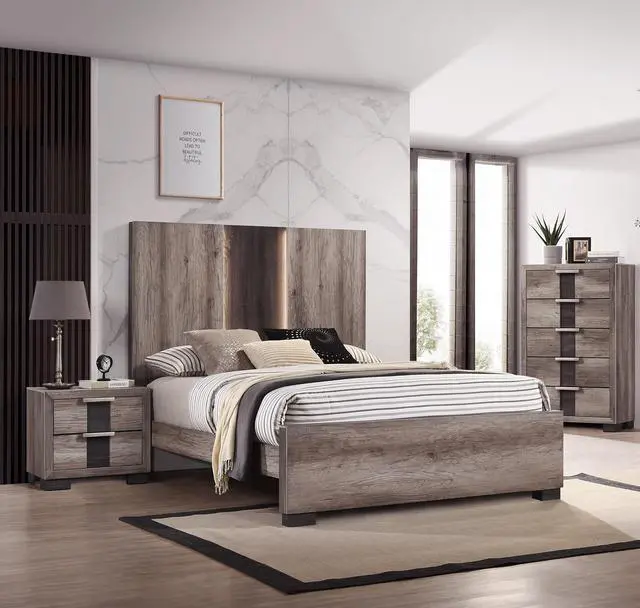 Alt view image 4 of 5 - 1pc Contemporary Rustic Brown Finish Nightstand Two Drawers Metal knobs Bedroom Wooden Furniture