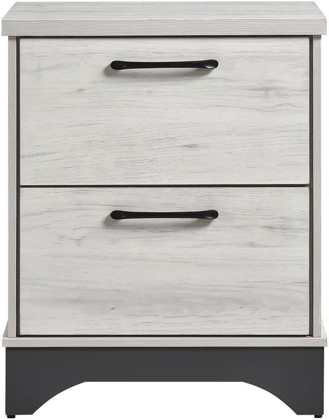 Alt view image 3 of 7 - Contemporary Two-Tone White Oak and Gray Finish 2-Drawer Nightstand Bedroom Furniture 1pc