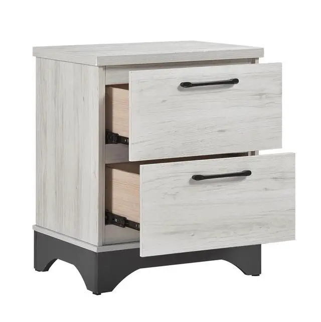Alt view image 4 of 7 - Contemporary Two-Tone White Oak and Gray Finish 2-Drawer Nightstand Bedroom Furniture 1pc