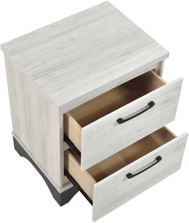 Alt view image 6 of 7 - Contemporary Two-Tone White Oak and Gray Finish 2-Drawer Nightstand Bedroom Furniture 1pc