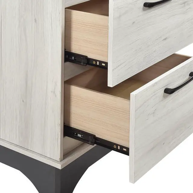 Alt view image 5 of 7 - Contemporary Two-Tone White Oak and Gray Finish 2-Drawer Nightstand Bedroom Furniture 1pc
