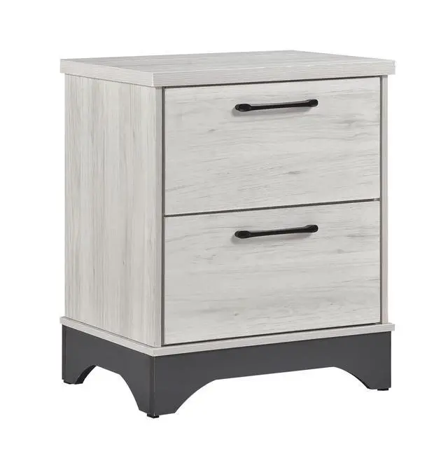 Main image of Contemporary Two-Tone White Oak and Gray Finish 2-Drawer Nightstand Bedroom Furniture 1pc