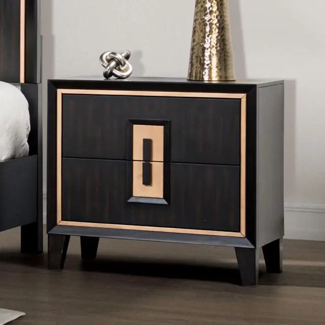 Alt view image 2 of 7 - Modern Espresso Bedside Table Bedroom Furniture 1pc Nightstand Gold Accent Trim Wooden Finger Pull