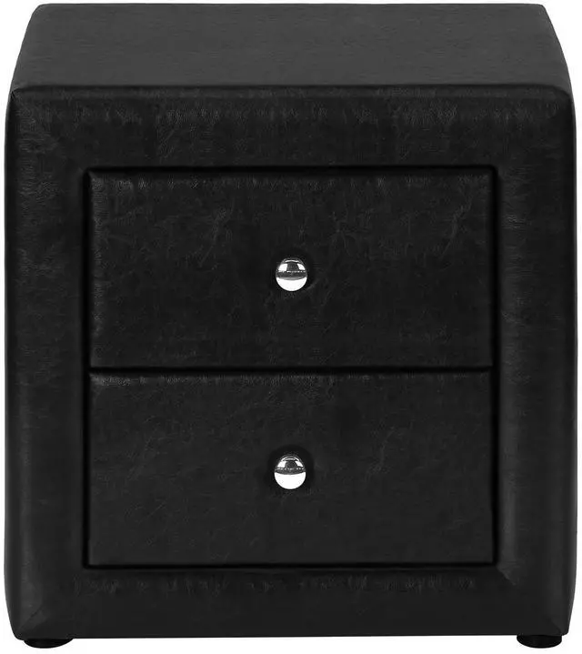 Alt view image 6 of 7 - Nightstand, Nightstand, End, Side, Lamp, Storage Drawer, Bedroom, Upholstered, Black Leather Look, Transitional