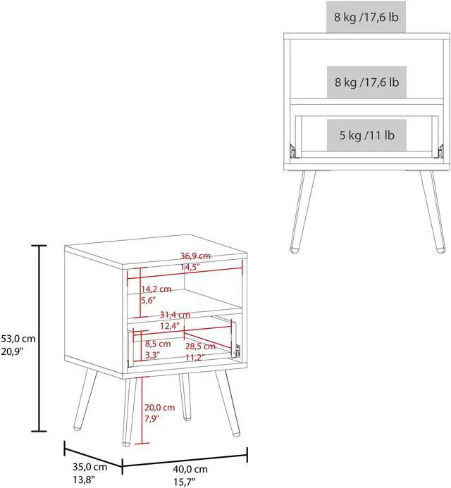 Alt view image 4 of 7 - Wenden 21" High Nightstand, One Drawer, One Open Shelf, Natural Oak, White