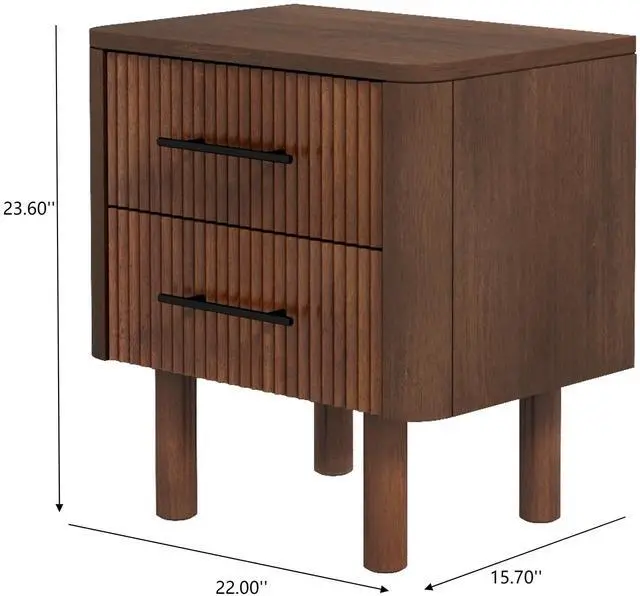 Alt view image 4 of 7 - Logan Mid Century Modern Walnut Nightstand Bed Side Tables With 2 Drawers