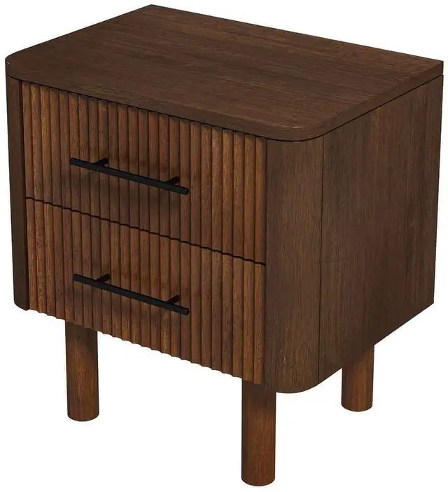 Alt view image 3 of 7 - Logan Mid Century Modern Walnut Nightstand Bed Side Tables With 2 Drawers