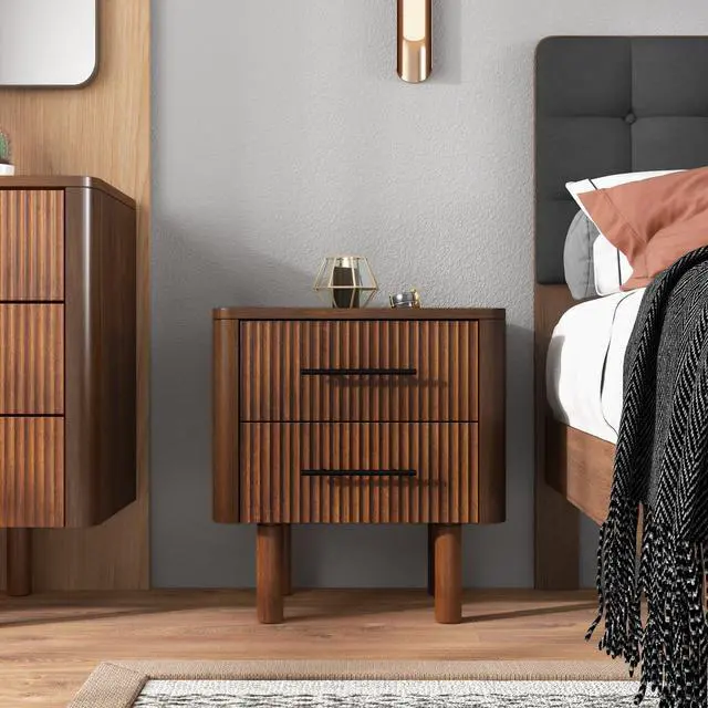 Main image of Logan Mid Century Modern Walnut Nightstand Bed Side Tables With 2 Drawers