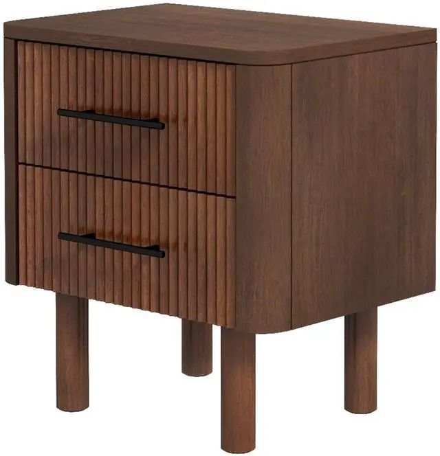 Alt view image 5 of 7 - Logan Mid Century Modern Walnut Nightstand Bed Side Tables With 2 Drawers