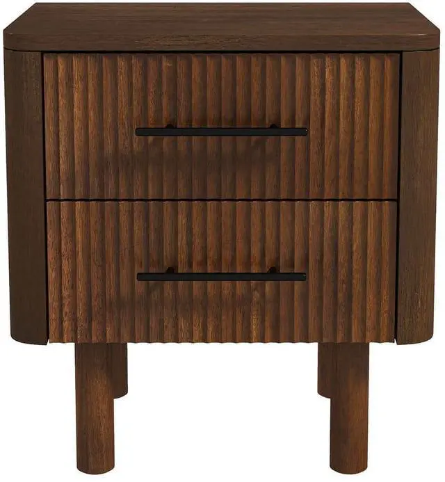 Alt view image 7 of 7 - Logan Mid Century Modern Walnut Nightstand Bed Side Tables With 2 Drawers