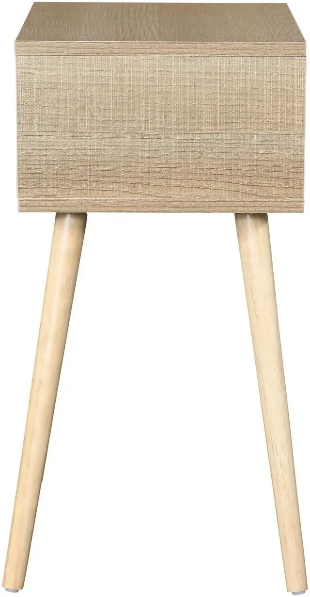 Alt view image 6 of 6 - Side Table with 1 Drawer and Rubber Wood Legs, Mid-Century Modern Storage Cabinet for Bedroom Living Room Furniture, White with solid wood color