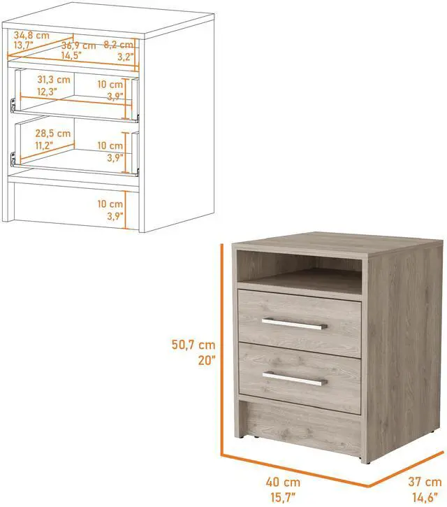 Alt view image 3 of 7 - Philadelphia Nightstand, Two Drawers, Concealed Shelf
