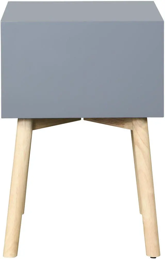 Alt view image 4 of 6 - Side Table,Bedside Table with 2 Drawers and Rubber Wood Legs, Mid-Century Modern Storage Cabinet for Bedroom Living Room, Gray