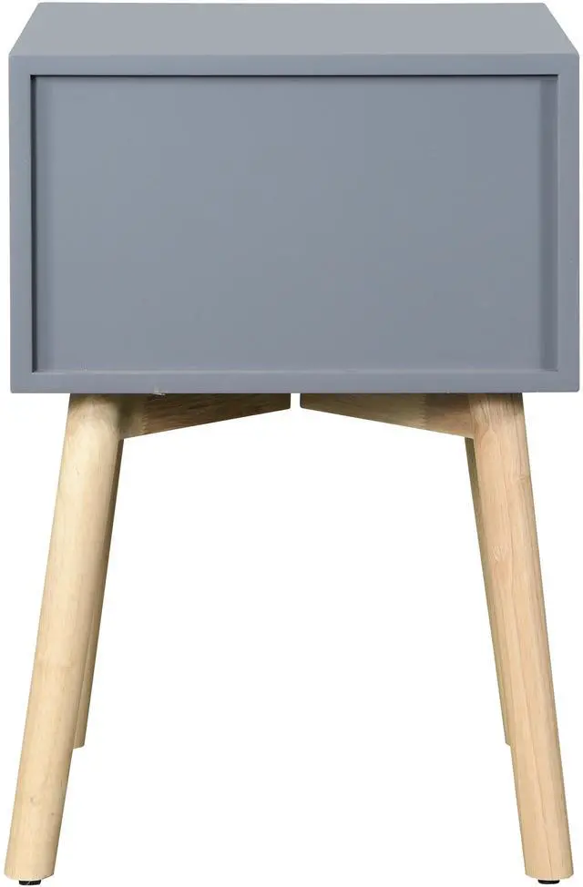 Alt view image 5 of 6 - Side Table,Bedside Table with 2 Drawers and Rubber Wood Legs, Mid-Century Modern Storage Cabinet for Bedroom Living Room, Gray