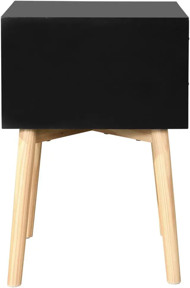 Alt view image 4 of 6 - Side Table,Bedside Table with 2 Drawers and Rubber Wood Legs, Mid-Century Modern Storage Cabinet for Bedroom Living Room, Black