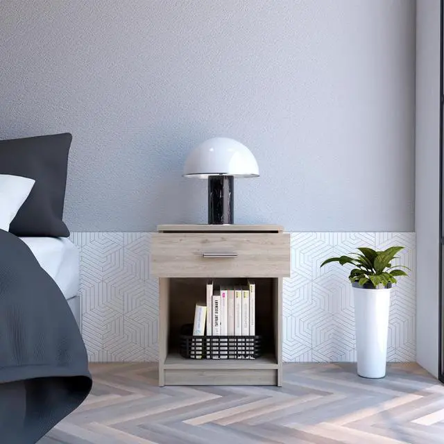 Alt view image 2 of 7 - Nightstand 21"H, One Drawer, Low Shelf, Superior Top, Light Gray