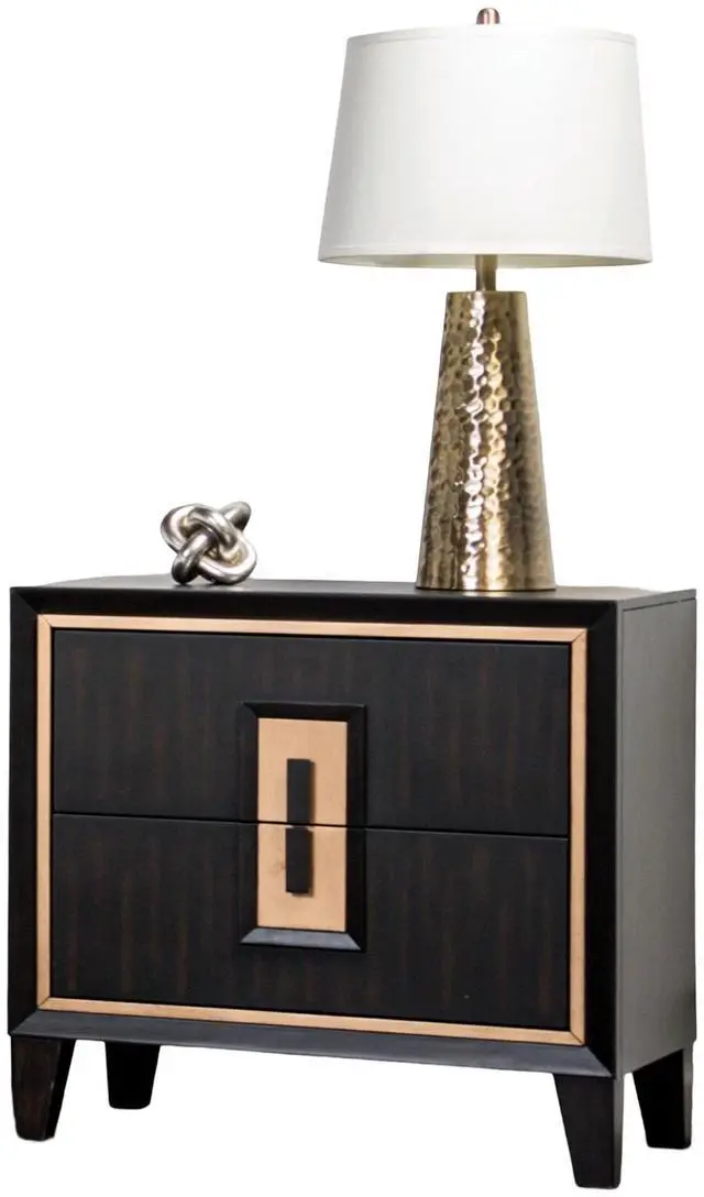 Alt view image 3 of 7 - Modern Espresso Bedside Table Bedroom Furniture 1pc Nightstand Gold Accent Trim Wooden Finger Pull