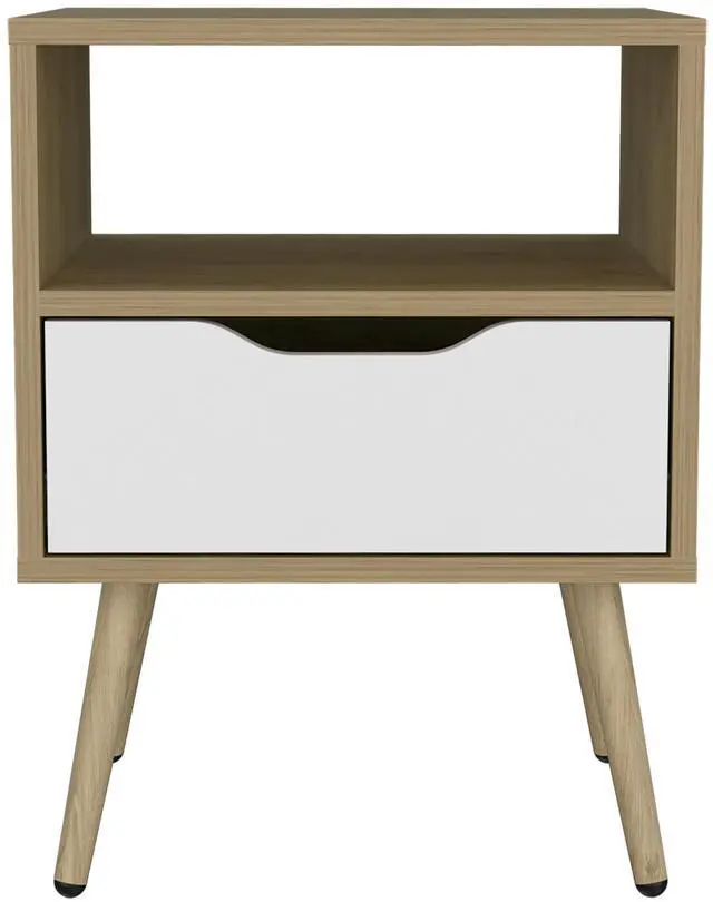 Alt view image 3 of 7 - Wenden 21" High Nightstand, One Drawer, One Open Shelf, Natural Oak, White