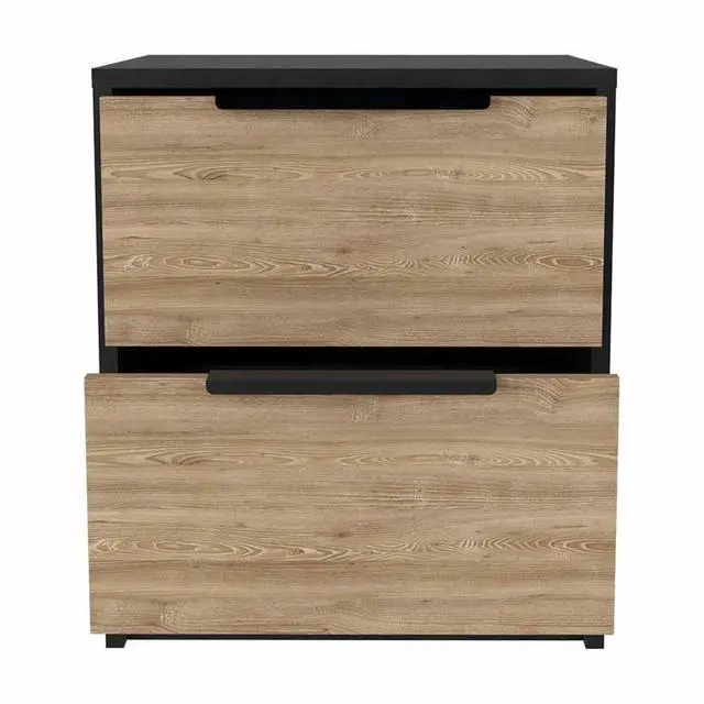 Alt view image 3 of 4 - Modern Nightstand 19" H, Two Drawers, Black / Pine