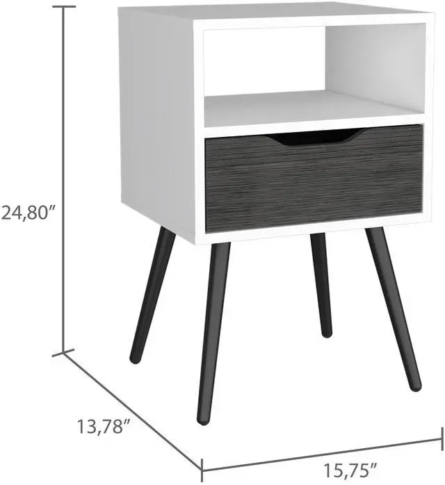 Alt view image 6 of 6 - Nightstand 25"H, Superior Top, Four Legs, One Open Shelf, One Drawer, Smokey Oak / White