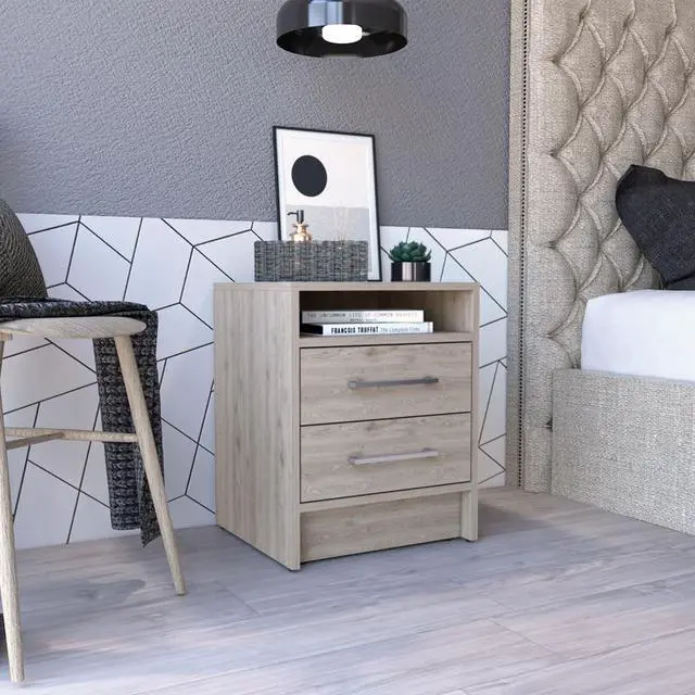Main image of Nightstand 20"H, Two Drawers, Superior Top, Metal Handles, Light Gray
