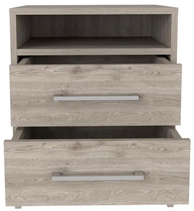 Alt view image 5 of 6 - Nightstand 20"H, Two Drawers, Superior Top, Metal Handles, Light Gray