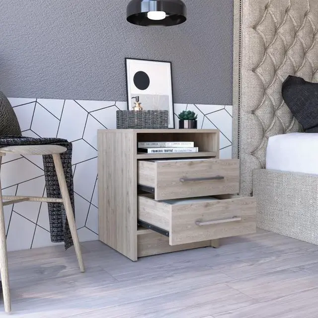 Alt view image 2 of 6 - Nightstand 20"H, Two Drawers, Superior Top, Metal Handles, Light Gray