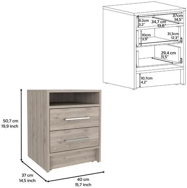 Alt view image 6 of 6 - Nightstand 20"H, Two Drawers, Superior Top, Metal Handles, Light Gray