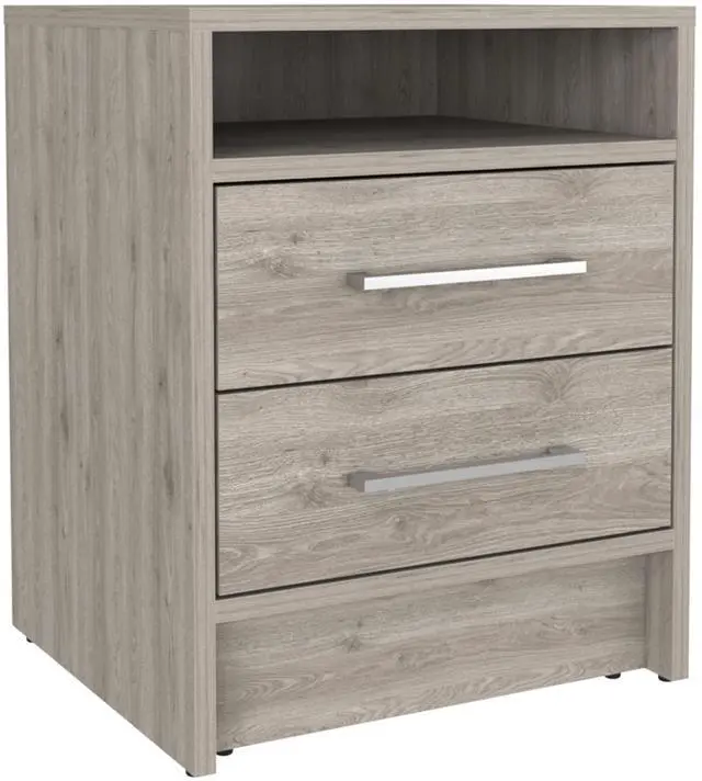 Alt view image 4 of 6 - Nightstand 20"H, Two Drawers, Superior Top, Metal Handles, Light Gray