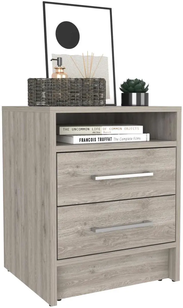 Alt view image 3 of 6 - Nightstand 20"H, Two Drawers, Superior Top, Metal Handles, Light Gray