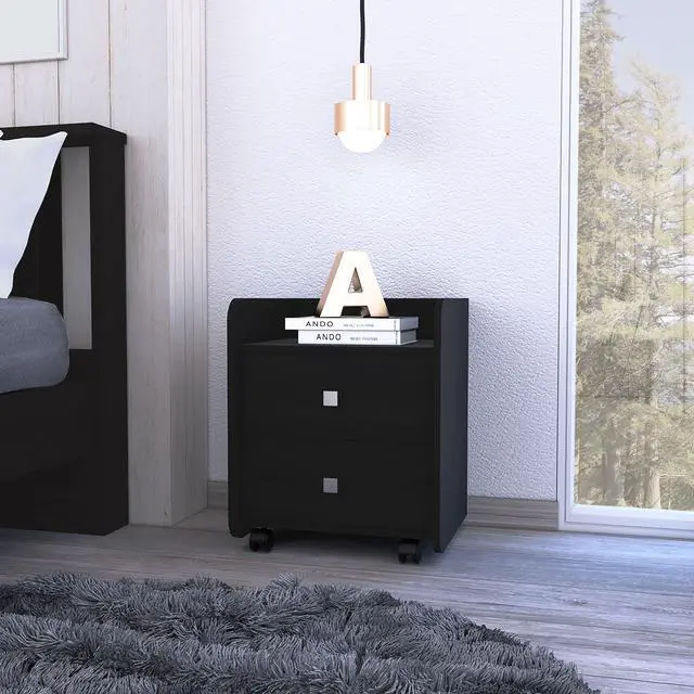Main image of Nightstand 22"H, Two Drawers, Superior Top, Metal Handle, Black