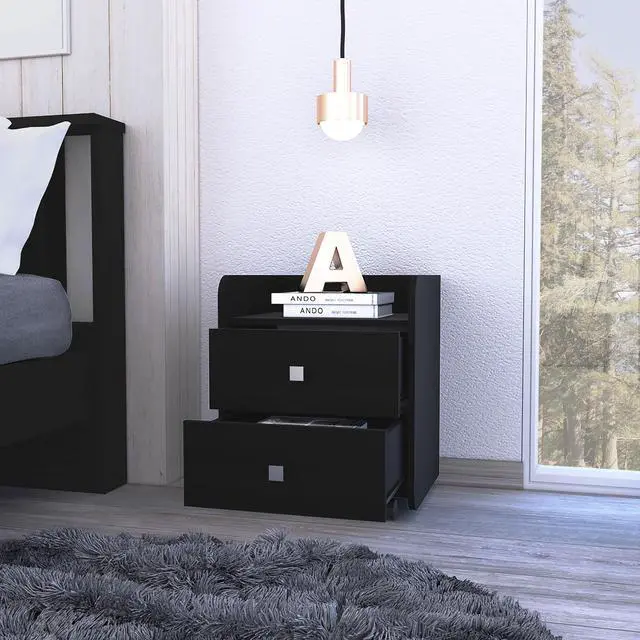 Alt view image 2 of 7 - Nightstand 22"H, Two Drawers, Superior Top, Metal Handle, Black