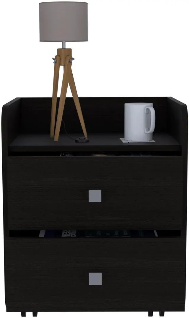 Alt view image 4 of 7 - Nightstand 22"H, Two Drawers, Superior Top, Metal Handle, Black