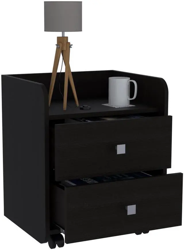 Alt view image 6 of 7 - Nightstand 22"H, Two Drawers, Superior Top, Metal Handle, Black