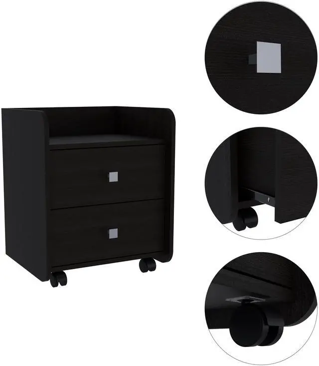 Alt view image 7 of 7 - Nightstand 22"H, Two Drawers, Superior Top, Metal Handle, Black