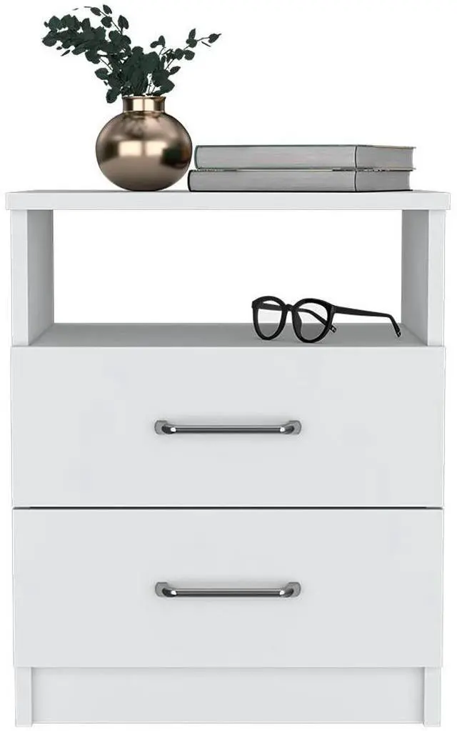 Alt view image 3 of 6 - Nightstand 20"H, Two Drawers, Open Shelf, Superior Top, White