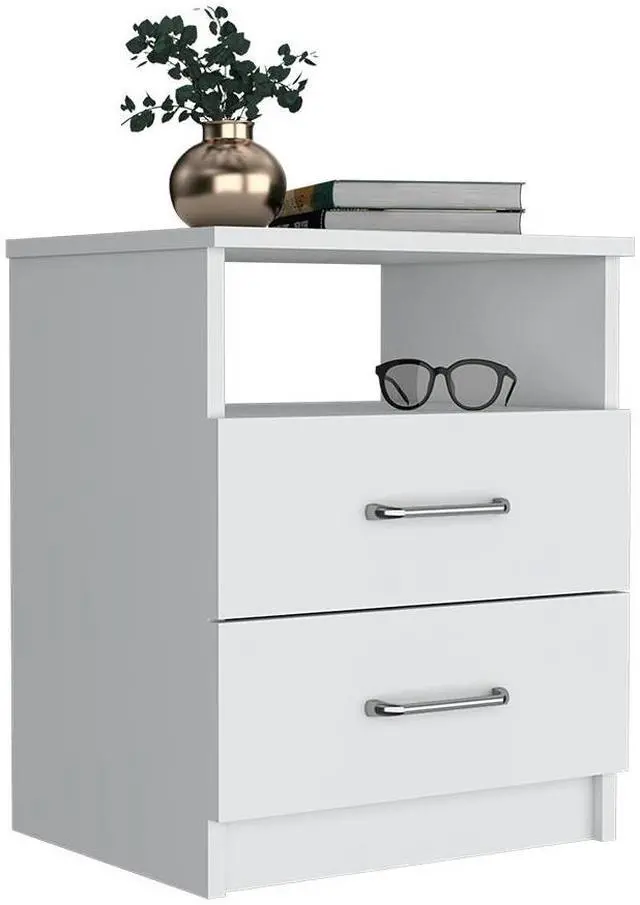 Alt view image 5 of 6 - Nightstand 20"H, Two Drawers, Open Shelf, Superior Top, White