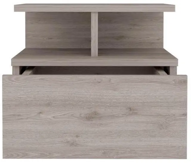 Alt view image 4 of 7 - Floating Nightstand 12"H, Wall Mounted with Single Drawer and 2-Tier Shelf, Light Gray