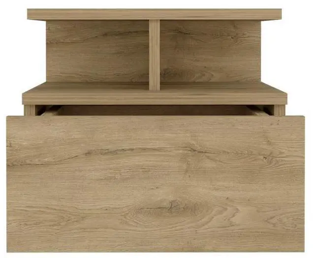 Alt view image 4 of 7 - Floating Nightstand 12"H, Wall Mounted with Single Drawer and 2-Tier Shelf, Macadamia