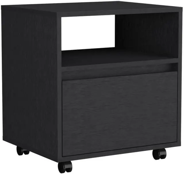 Alt view image 2 of 7 - Nightstand 20"H, with One Open Shelf, 1 Drawer and Casters, Black