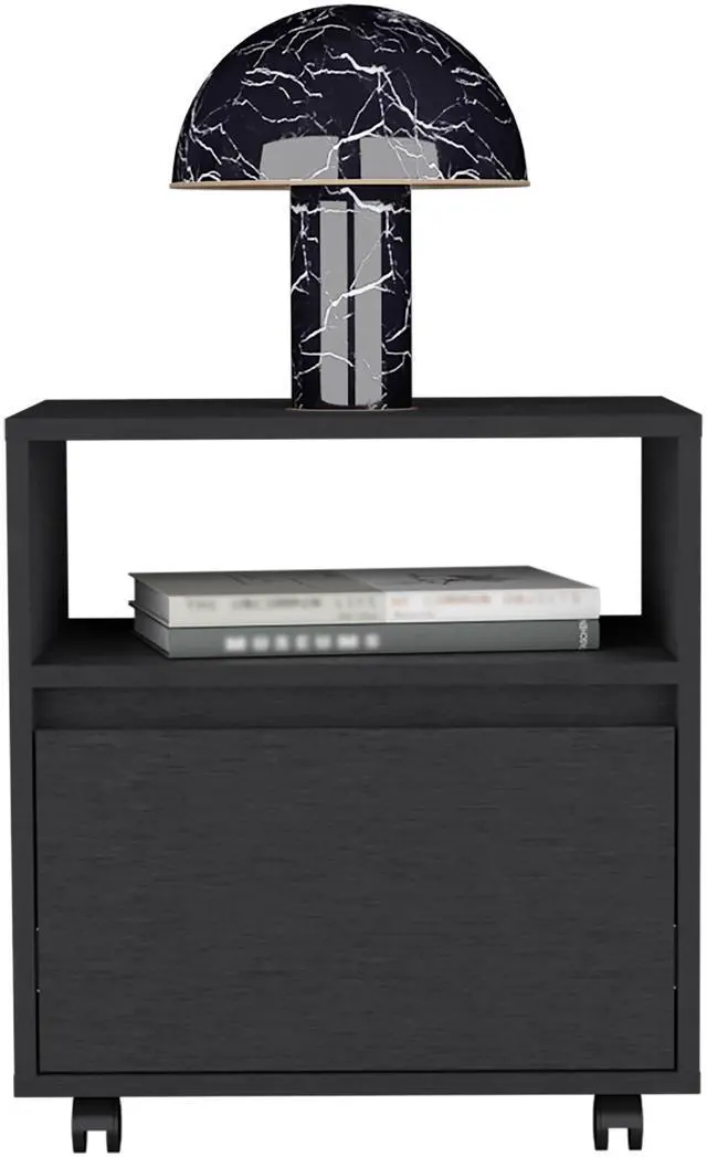 Alt view image 6 of 7 - Nightstand 20"H, with One Open Shelf, 1 Drawer and Casters, Black
