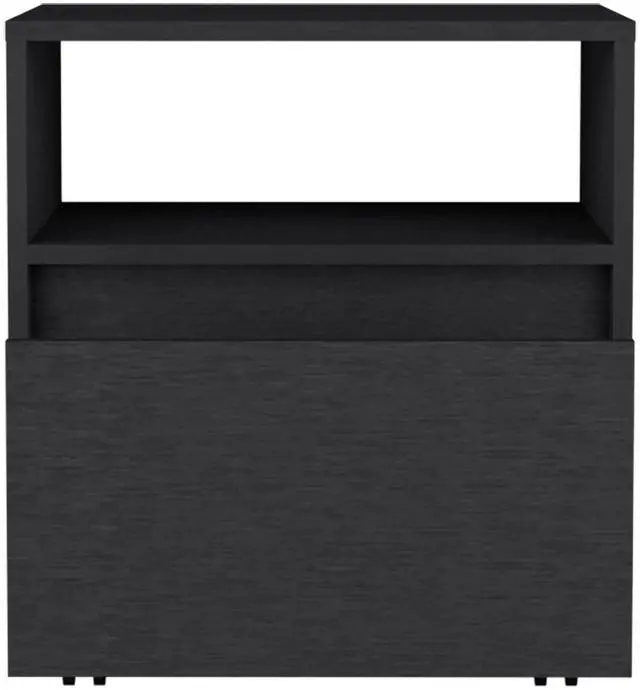 Alt view image 4 of 7 - Nightstand 20"H, with One Open Shelf, 1 Drawer and Casters, Black