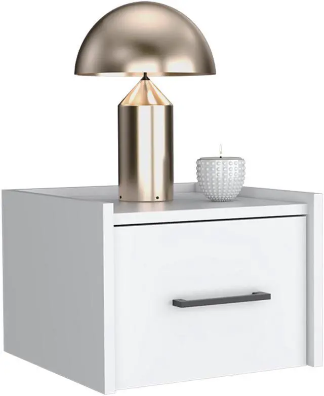 Alt view image 2 of 7 - Floating Nightstand, Space-Saving Design with Handy Drawer and Surface, White