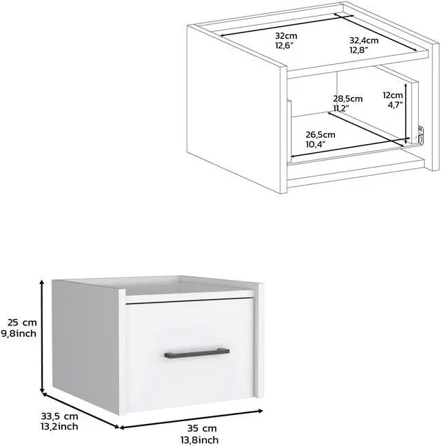 Alt view image 5 of 7 - Floating Nightstand, Space-Saving Design with Handy Drawer and Surface, White