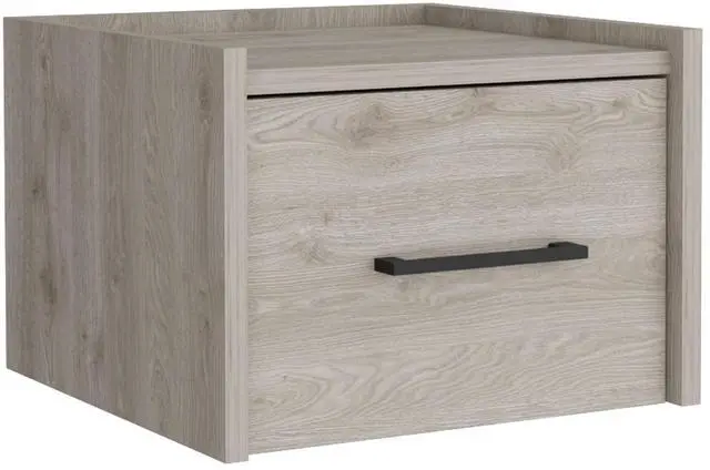 Alt view image 2 of 7 - Floating Nightstand, Space-Saving Design with Handy Drawer and Surface, Light Gray