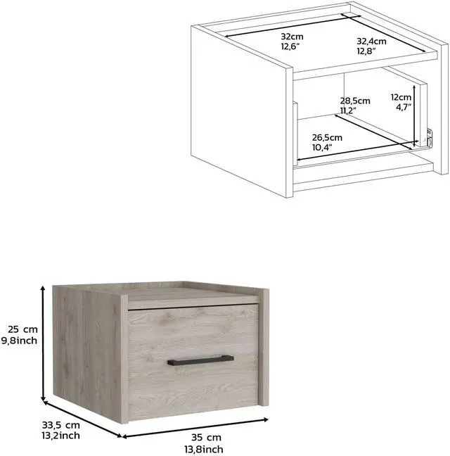 Alt view image 7 of 7 - Floating Nightstand, Space-Saving Design with Handy Drawer and Surface, Light Gray