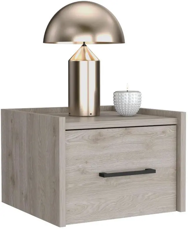 Alt view image 6 of 7 - Floating Nightstand, Space-Saving Design with Handy Drawer and Surface, Light Gray